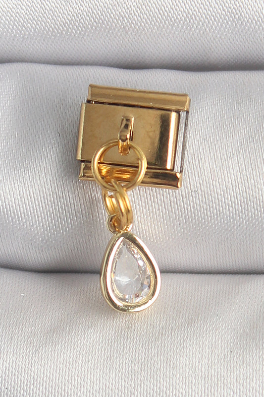 316L Çelik Gold Renk Sallantı Damla Zirkon Taşlı Nomination Charm - BC1345