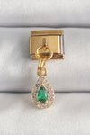 BC1349 - 316L Çelik Gold Renk Sallantı Damla Yeşil Zirkon Taşlı Nomination Charm