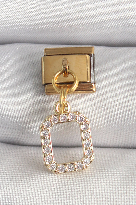 BC1350 - 316L Çelik Gold Renk Sallantı Kare Zirkon Taşlı Nomination Charm