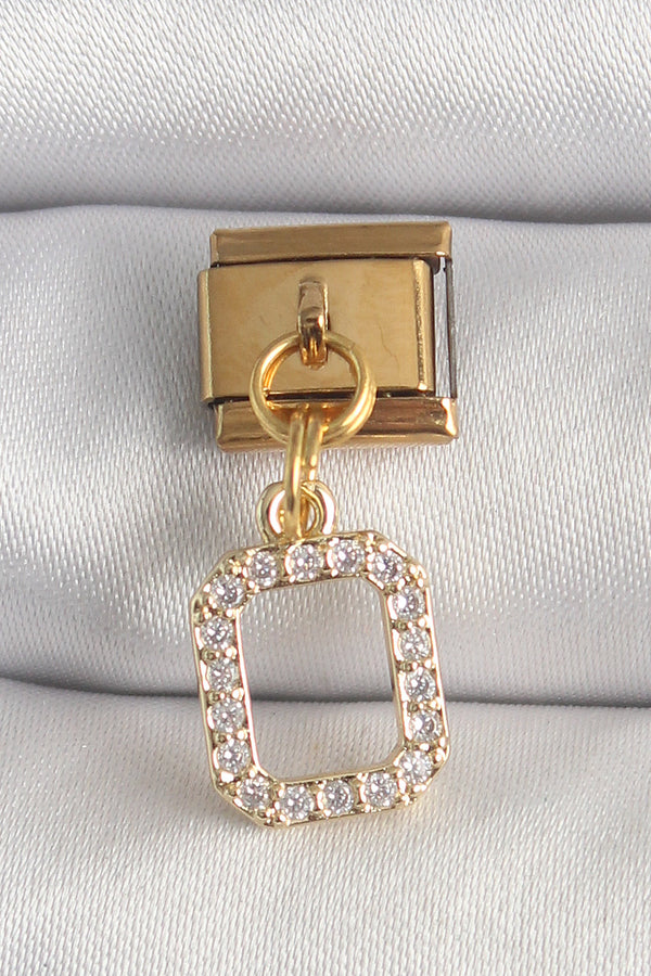 BC1350 - 316L Çelik Gold Renk Sallantı Kare Zirkon Taşlı Nomination Charm