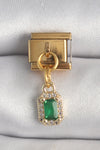 BC1352 - 316L Çelik Gold Renk Sallantı Kare Yeşil Zirkon Taşlı Nomination Charm