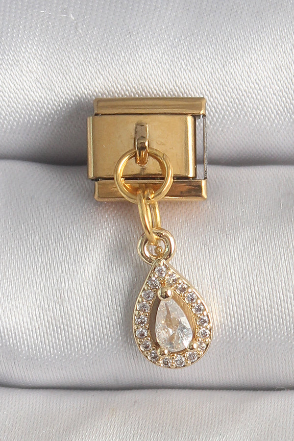 BC1354 - 316L Çelik Gold Renk Sallantı Damla Zirkon Taşlı Nomination Charm