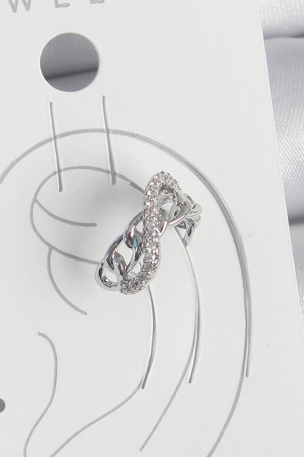 BKP10553 - Pirinç Gümüş Renk Zirkon Taşlı Zincir Sonsuzluk Model Kadın Kıkırdak Küpe