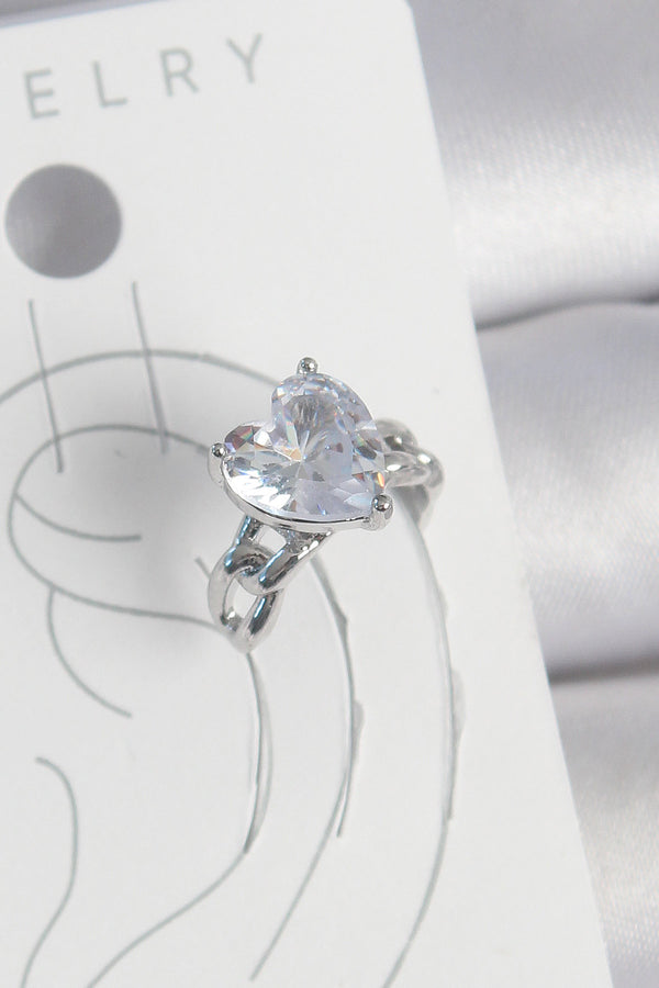 BKP10563 - Pirinç Gümüş Renk Zirkon Taşlı Kalp Model Kadın Kıkırdak Küpe