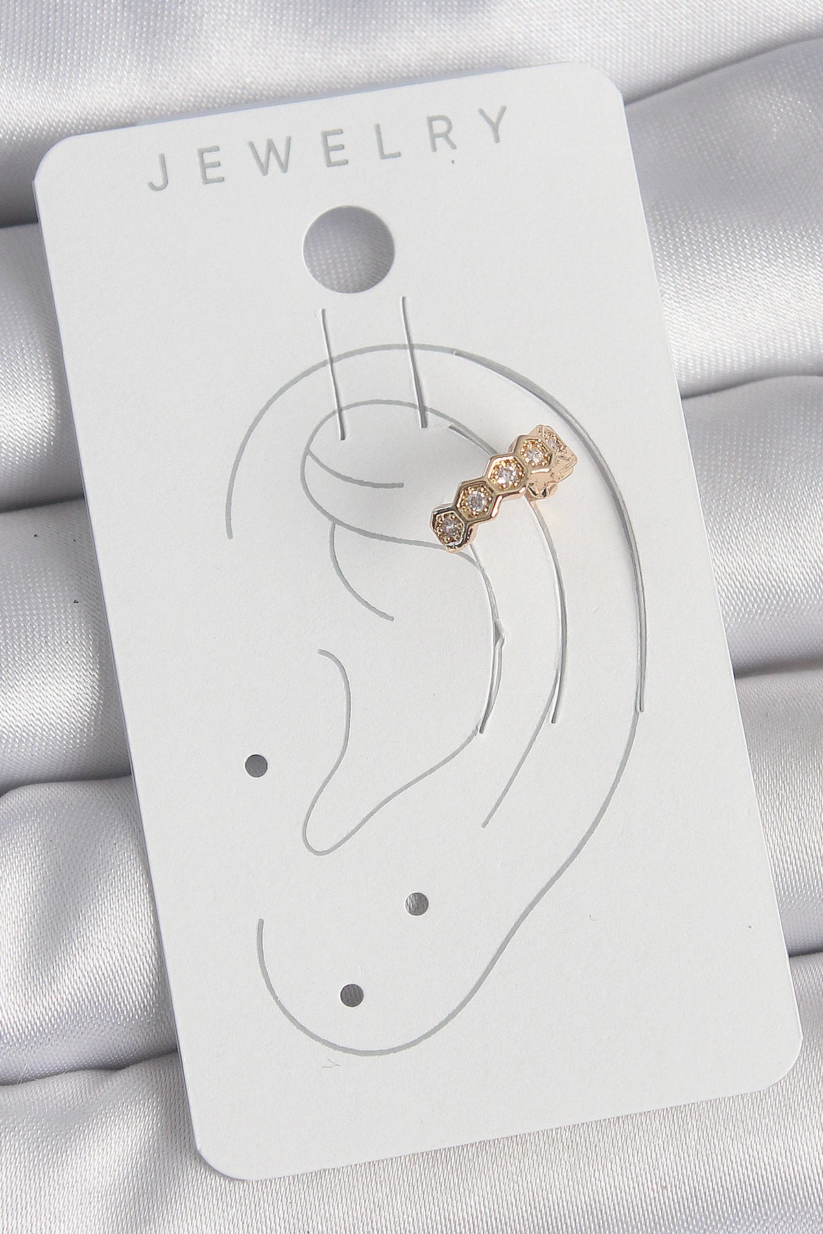 Pirinç Gold Renk Zirkon Taşlı Bal Peteği Model Kadın Kıkırdak Küpe