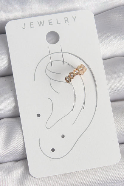 BKP10582 - Pirinç Gold Renk Zirkon Taşlı Bal Peteği Model Kadın Kıkırdak Küpe