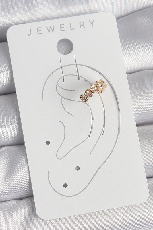 BKP10582 - Pirinç Gold Renk Zirkon Taşlı Bal Peteği Model Kadın Kıkırdak Küpe