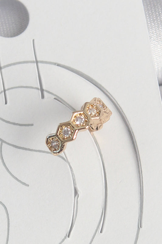 BKP10582 - Pirinç Gold Renk Zirkon Taşlı Bal Peteği Model Kadın Kıkırdak Küpe