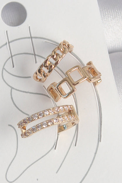 Pirinç Gold Renk Zirkon Taşlı Kare Zincir Model Kadın Kıkırdak Küpe - BKP10588
