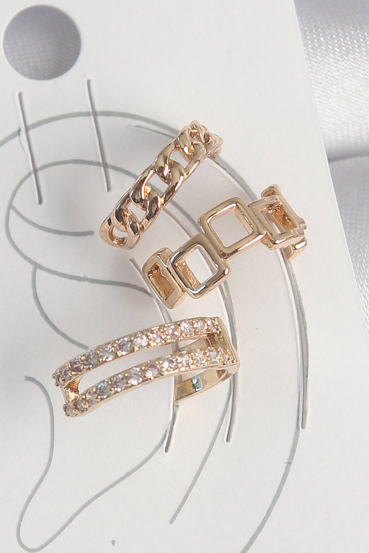 BKP10588 - Pirinç Gold Renk Zirkon Taşlı Kare Zincir Model Kadın Kıkırdak Küpe