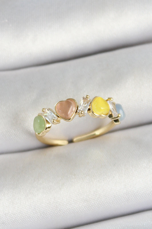 BYK3754 - Pirinç Sıralı Kalp Figürlü Zirkon Taşlı Gold Renk Ayarlanabilir Kadın Yüzük