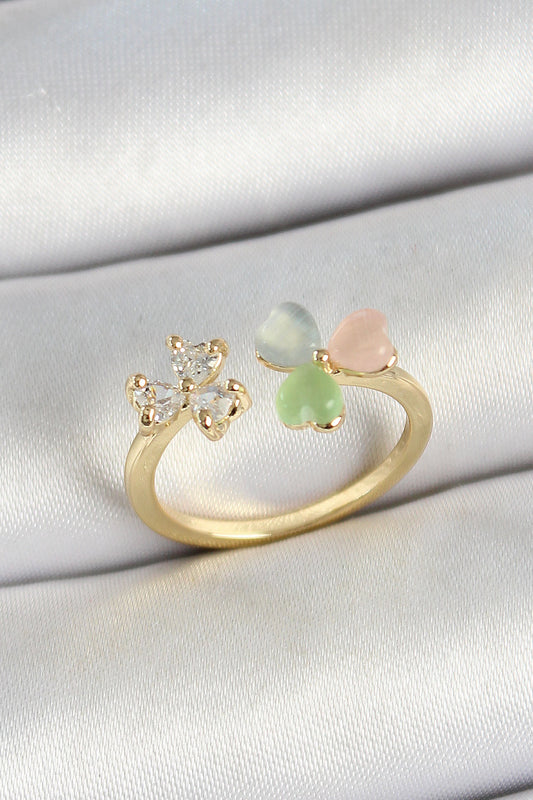 BYK3762 - Pirinç Kalp Figürlü Zirkon Taşlı Gold Renk Ayarlanabilir Kadın Yüzük