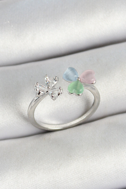 BYK3763 - Pirinç Kalp Figürlü Zirkon Taşlı Gümüş Renk Ayarlanabilir Kadın Yüzük