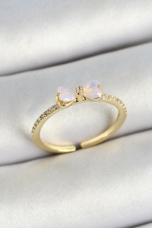 BYK3772 - Pirinç Fiyonk Figürlü Zirkon Taşlı Gold Renk Ayarlanabilir Kadın Yüzük