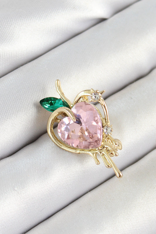 BR438 - Pembe Ve Yeşil Zirkon Taşlı 3D Eriyen Kalp Figürlü Gold Renk Kadın Broş