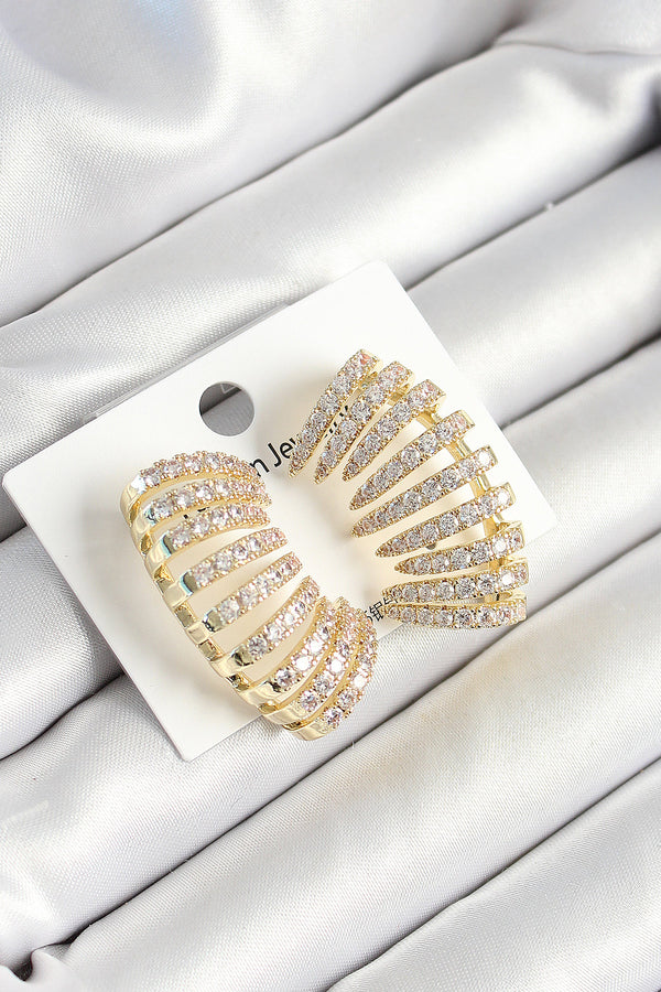 BKP10632 - Pirinç Zirkon Taşlı Çoklu Görünümlü Model Gold Renk Kadın Küpe