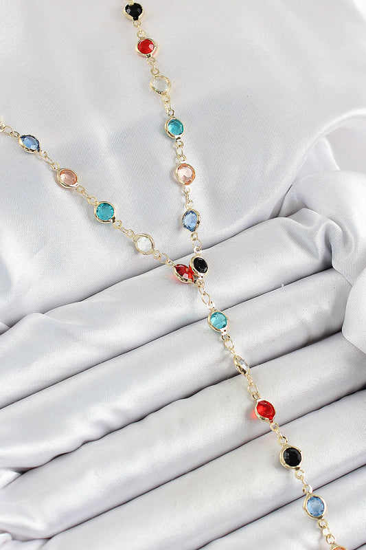 BKO10249 - Pirinç Asorti Model Gold Renk Zirkon Taşlı Y Kolye