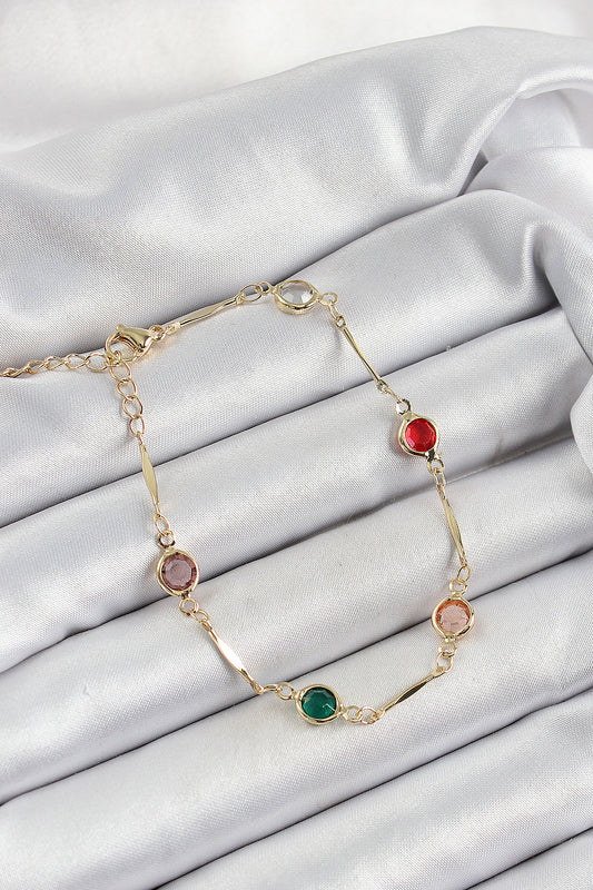 BB7038 - Pirinç Asorti Model Gold Renk Zirkon Taşlı Kadın Bileklik