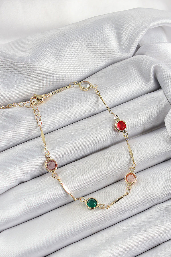 BB7038 - Pirinç Asorti Model Gold Renk Zirkon Taşlı Kadın Bileklik