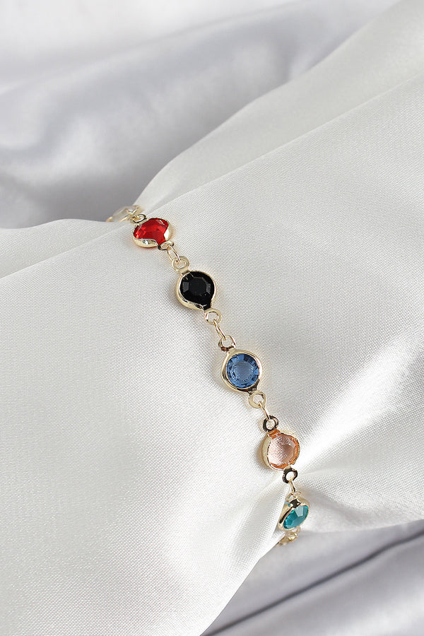 BB7039 - Pirinç Asorti Model Gold Renk Zirkon Taşlı Kadın Bileklik