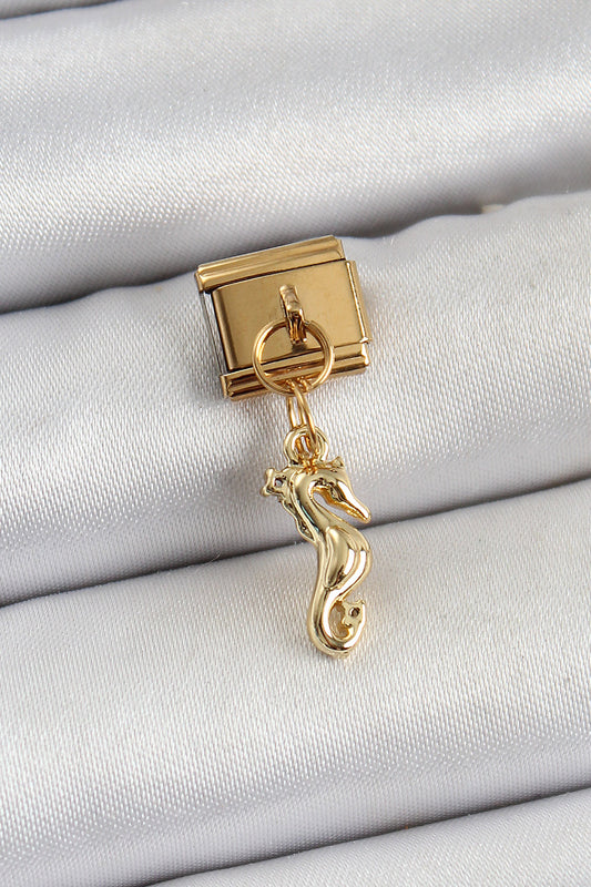 BC1396 - 316L Çelik Sallantılı Deniz Atı Model Gold Renk Nomination Charm