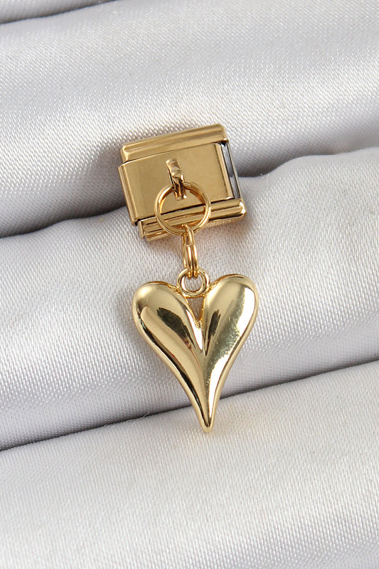 BC1399 - 316L Çelik Sallantılı Kalp Model Gold Renk Nomination Charm