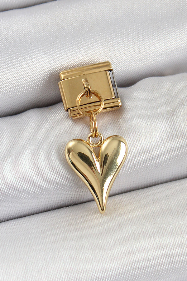 BC1399 - 316L Çelik Sallantılı Kalp Model Gold Renk Nomination Charm