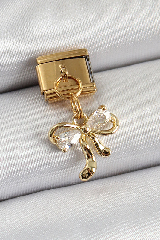 BC1400 - 316L Çelik Sallantılı Zirkon Taşlı Fiyonk Model Gold Renk Nomination Charm