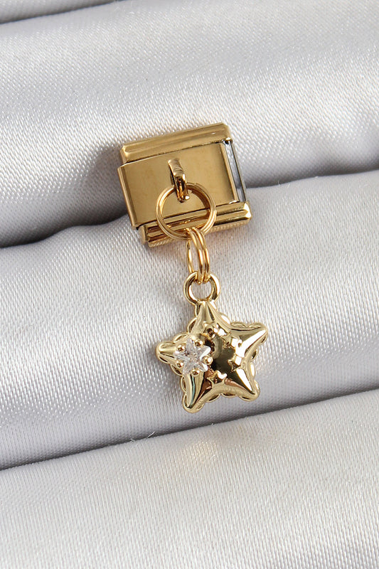 BC1402 - 316L Çelik Sallantılı Zirkon Taşlı Yıldız Model Gold Renk Nomination Charm