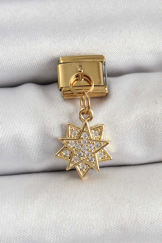 BC1416 - 316L Çelik Sallantılı Zirkon Taşlı Yıldız Model Gold Renk Nomination Charm