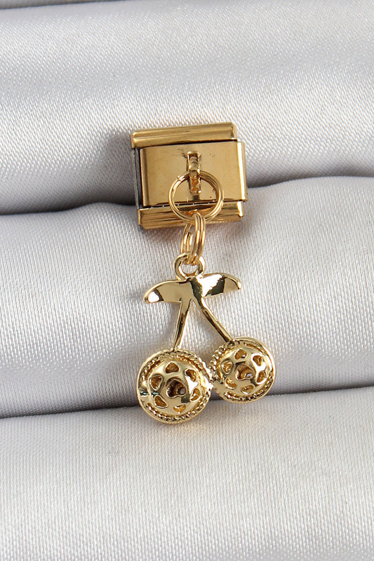 BC1425 - 316L Çelik Sallantılı Zirkon Taşlı Fiyonk Model Gold Renk Nomination C316L Çelik Sallantılı Kiraz Model Gold Renk Nomination Charm