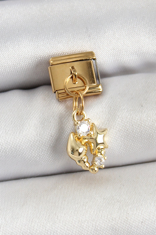 BC1436 - 316L Çelik Sallantılı Zirkon Taşlı Deniz Kabuğu Ve Yıldız Model Gold Renk Nomination Charm