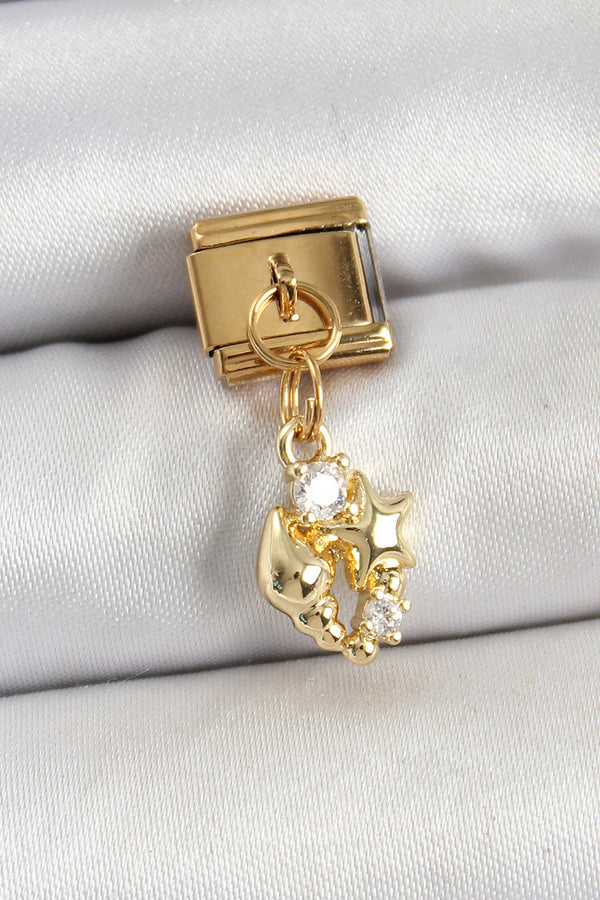 BC1436 - 316L Çelik Sallantılı Zirkon Taşlı Deniz Kabuğu Ve Yıldız Model Gold Renk Nomination Charm