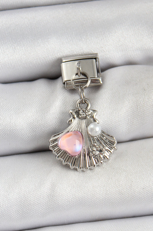 BC1464 - 316L Çelik Sallantılı İnci Detaylı İstiridye Model Gümüş Renk Nomination Charm