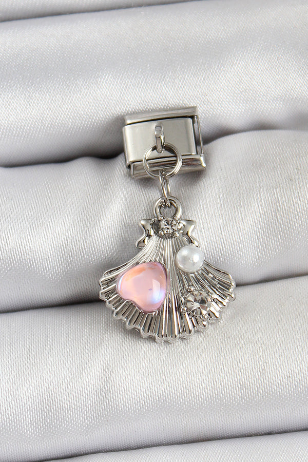 BC1464 - 316L Çelik Sallantılı İnci Detaylı İstiridye Model Gümüş Renk Nomination Charm