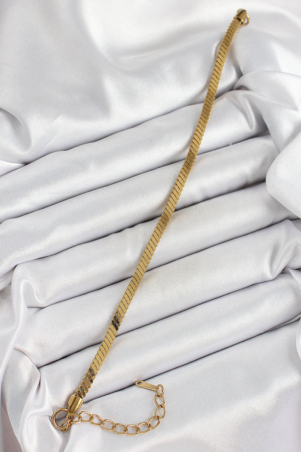 BB7086 - 316L Çelik Gold Renk Yassı Zincir Model Kadın Bileklik
