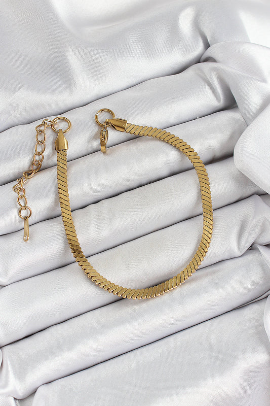 316L Çelik Gold Renk Yassı Zincir Model Kadın Bileklik - BB7086