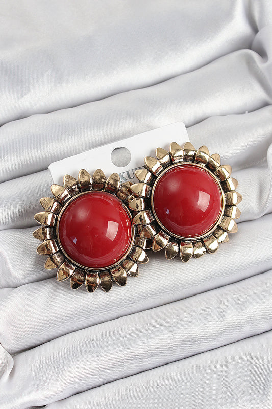 Pirinç Bordo Vintage Model Gold Renk Kadın Küpe - BKP10752