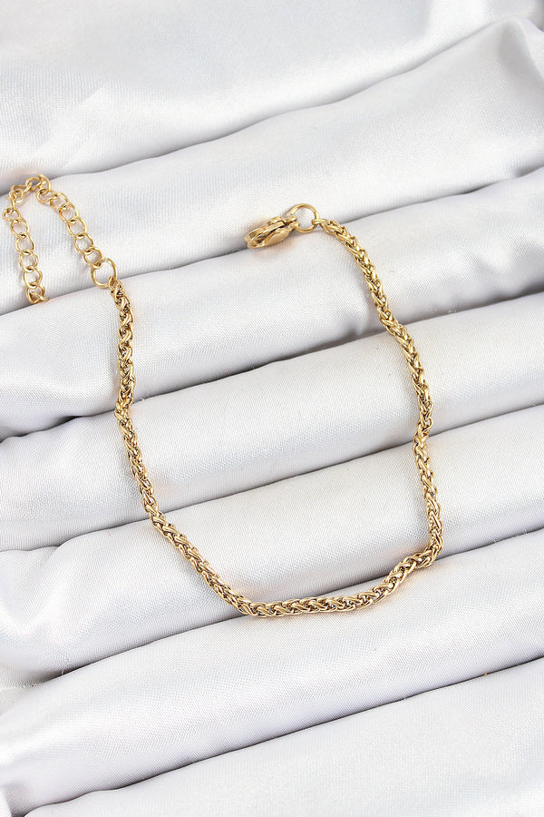 EB3729 - 316L Çelik Gold Renk Örgü Burgu Zincir Erkek Bileklik