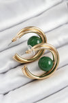 BKP10365 - Pirinç Gold Renk Halka Model Yeşil Boncuk Detay Kadın Küpe