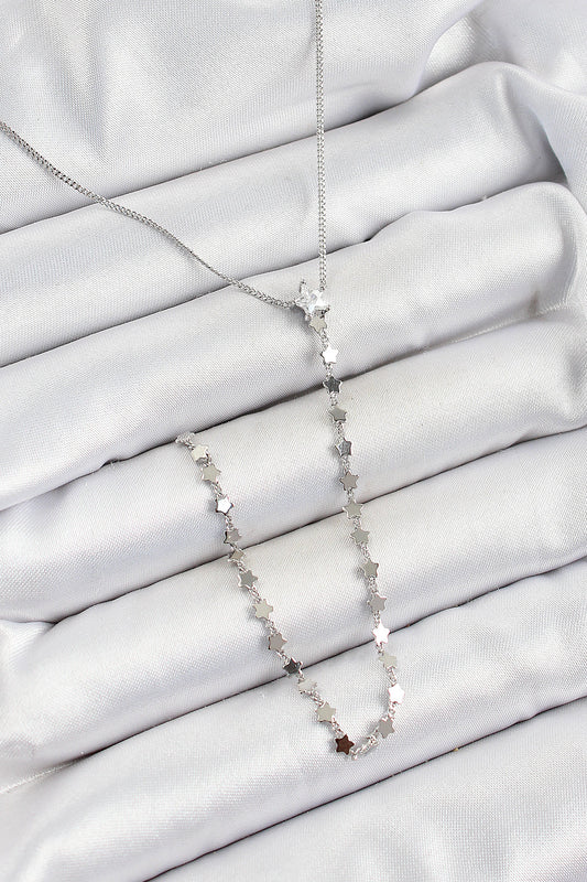 BKO10309 - Pirinç Zirkon Taşlı Yıldız Figürlü Y Model Gümüş Renk Kadın Kolye