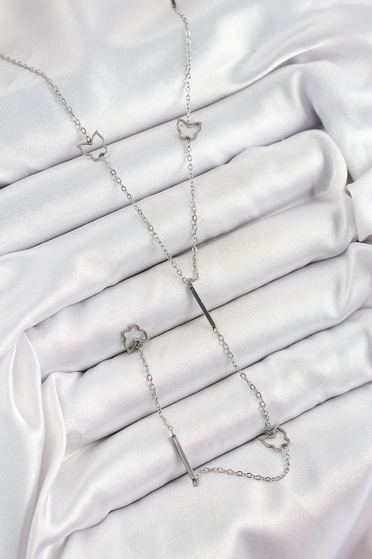 BKO10330 - 316L Çelik Kelebek Figürlü Y Model Gümüş Renk Kadın Kolye