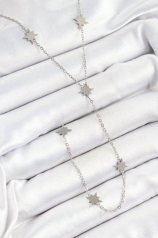 BKO10332 - 316L Çelik Kutup Yıldızı Figürlü Y Model Gümüş Renk Kadın Kolye