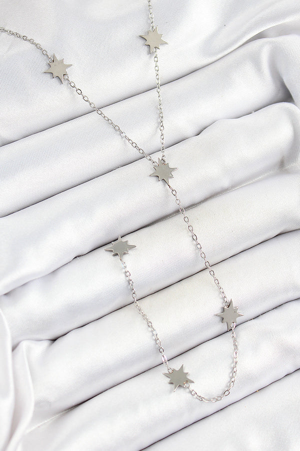 BKO10332 - 316L Çelik Kutup Yıldızı Figürlü Y Model Gümüş Renk Kadın Kolye