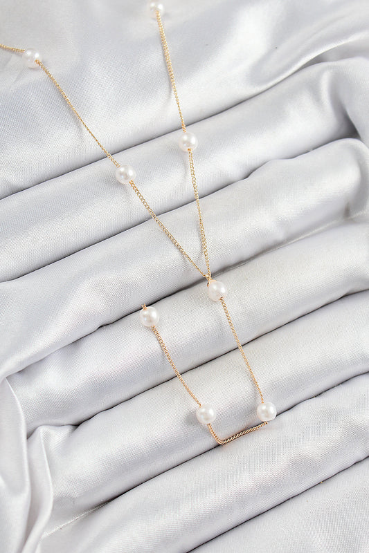 BKO10340 - Pirinç İnci Figürlü Y Model Gold Renk Kadın Kolye