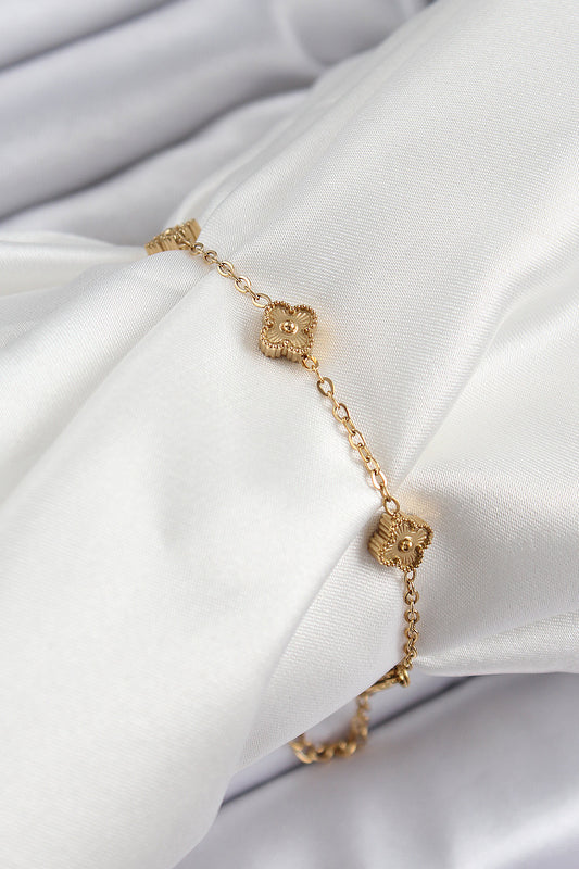 316L Çelik Yonca Model Gold Renk Kadın Bileklik - BB7363