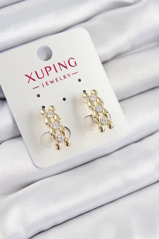 Xuping Zirkon Taşlı Sıralı Damla Model Gold Renk Kadın Küpe - BKP10839