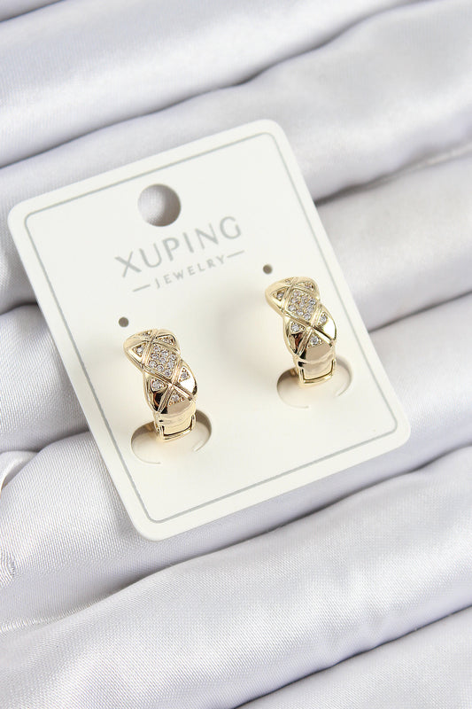Xuping Zirkon Taşlı Geometrik Desenli Halka Model Gold Renk Kadın Küpe - BKP10850