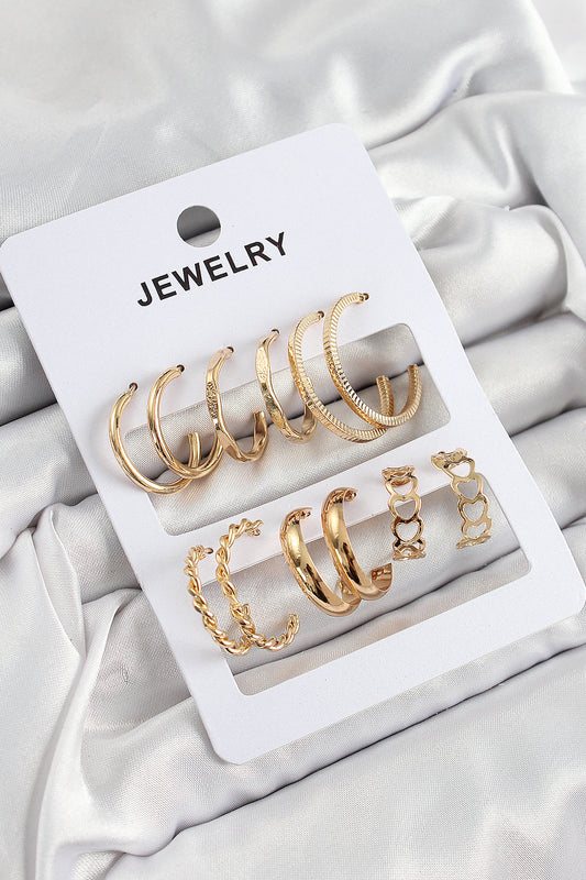 Pirinç Karışık Halka Model Gold Renk 6 Çift Kadın Küpe Set - BKP10885