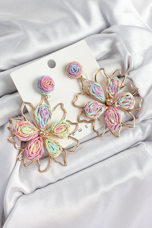 BKP10889 - Pirinç Rainbow Çiçek Model Gold Renk Kadın Hasır Küpe